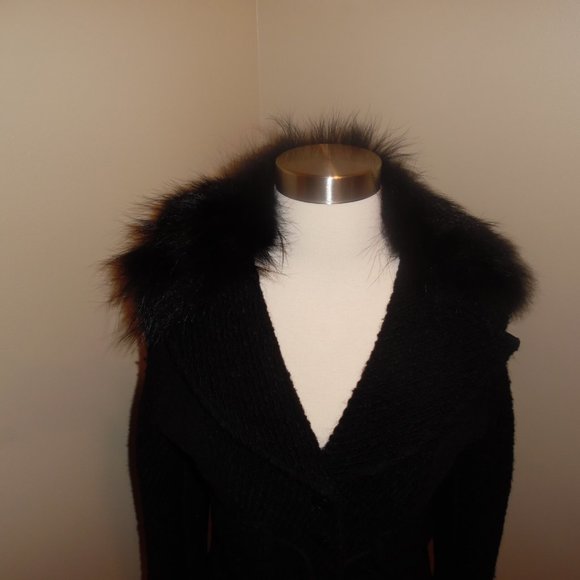 AnnaRita N Wool Real Fur Colar Wool Italy Black Buttoned Jacket Blaser Coat - Picture 3 of 16